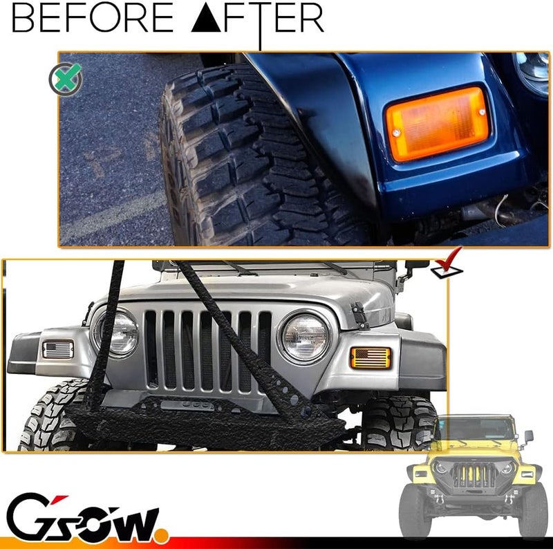 GSOWO 2 IN 1 Front Corner Turn Signal Parking Lights for 1997-2006 J-e-e-p Wrangler TJ, Smoked Lens Daytime Running Lamp, 55155629AC, 55155628AC - Image 2